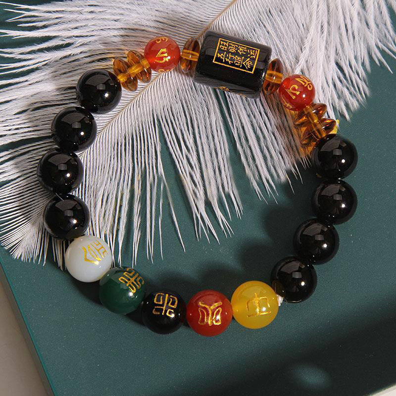 Buddha Stones Five Elements Black Onyx Red Agate Wisdom Wealth Bracelet - image 26