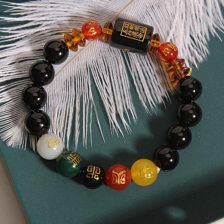 Buddha Stones Five Elements Black Onyx Red Agate Wisdom Wealth Bracelet - image 26