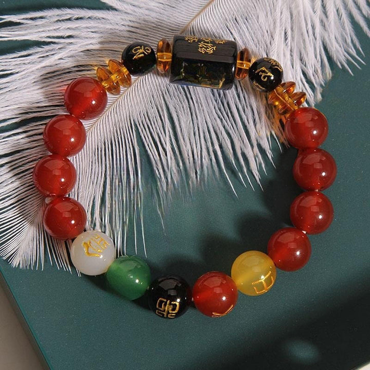Buddha Stones Five Elements Black Onyx Red Agate Wisdom Wealth Bracelet - image 14