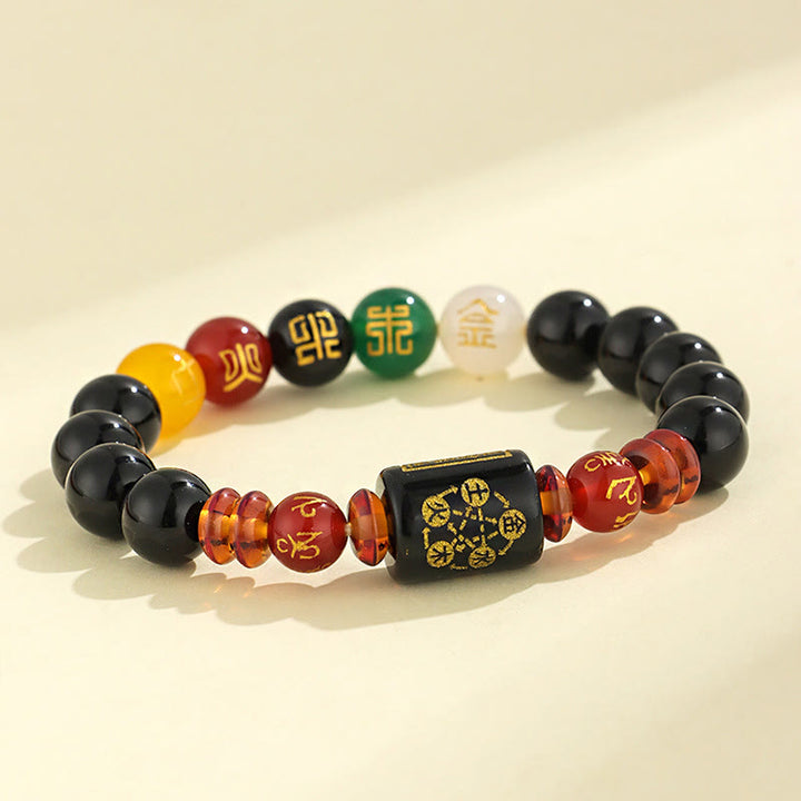 Buddha Stones Five Elements Black Onyx Red Agate Wisdom Wealth Bracelet - image 8
