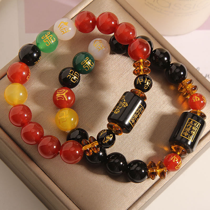 Buddha Stones Five Elements Black Onyx Red Agate Wisdom Wealth Bracelet - image 30