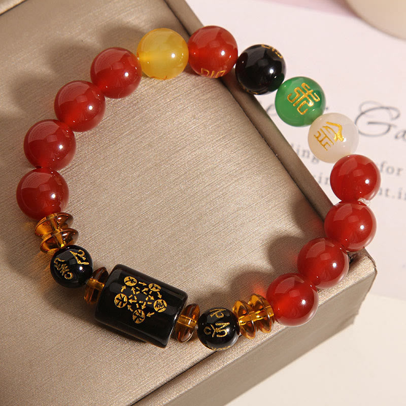 Buddha Stones Five Elements Black Onyx Red Agate Wisdom Wealth Bracelet - image 21
