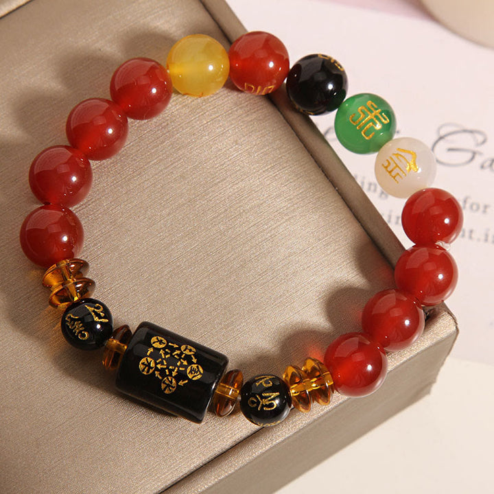 Buddha Stones Five Elements Black Onyx Red Agate Wisdom Wealth Bracelet - image 21