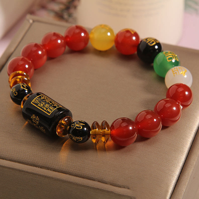 Buddha Stones Five Elements Black Onyx Red Agate Wisdom Wealth Bracelet - image 20