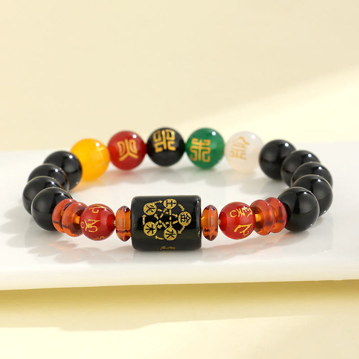 Buddha Stones Five Elements Black Onyx Red Agate Wisdom Wealth Bracelet - image 3