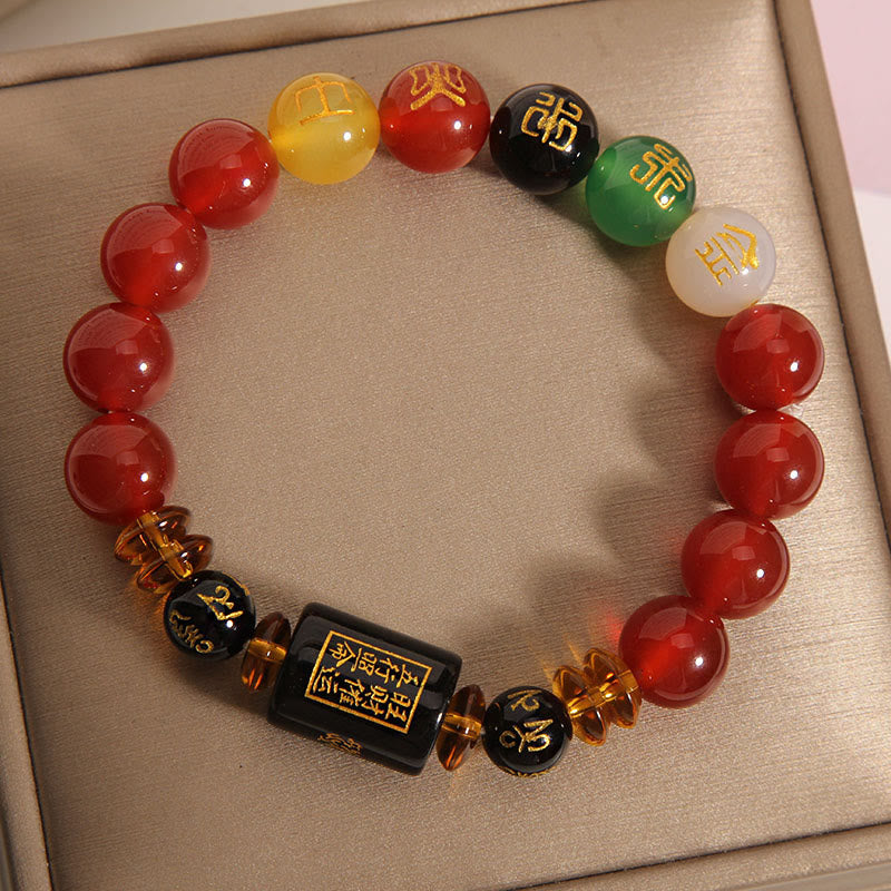 Buddha Stones Five Elements Black Onyx Red Agate Wisdom Wealth Bracelet - image 16