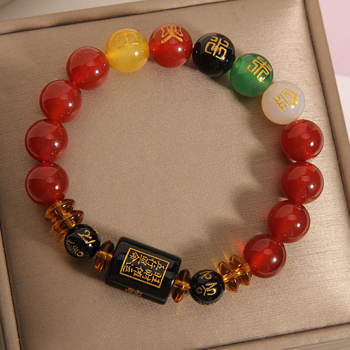 Buddha Stones Five Elements Black Onyx Red Agate Wisdom Wealth Bracelet - image 16