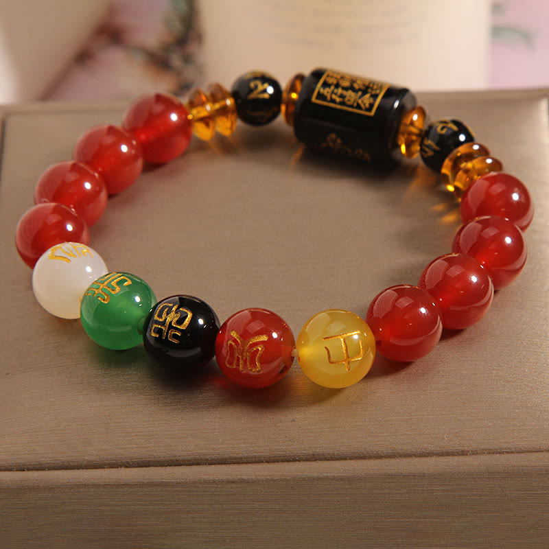 Buddha Stones Five Elements Black Onyx Red Agate Wisdom Wealth Bracelet - image 19