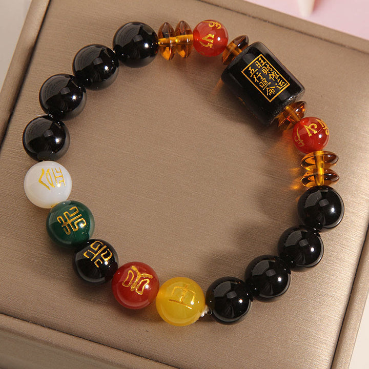 Buddha Stones Five Elements Black Onyx Red Agate Wisdom Wealth Bracelet - image 27