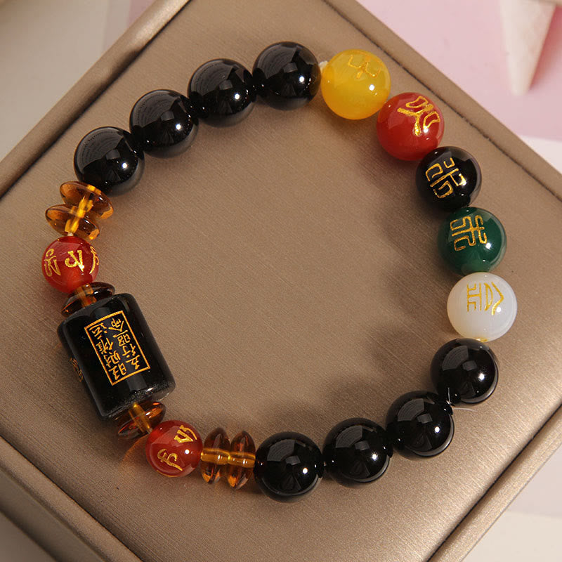 Buddha Stones Five Elements Black Onyx Red Agate Wisdom Wealth Bracelet - image 29