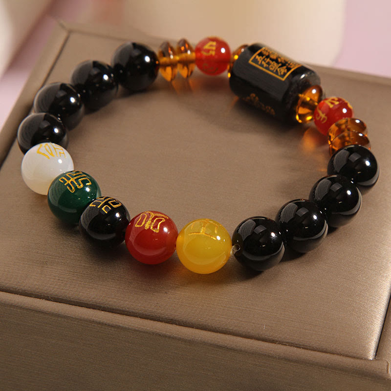 Buddha Stones Five Elements Black Onyx Red Agate Wisdom Wealth Bracelet - image 28