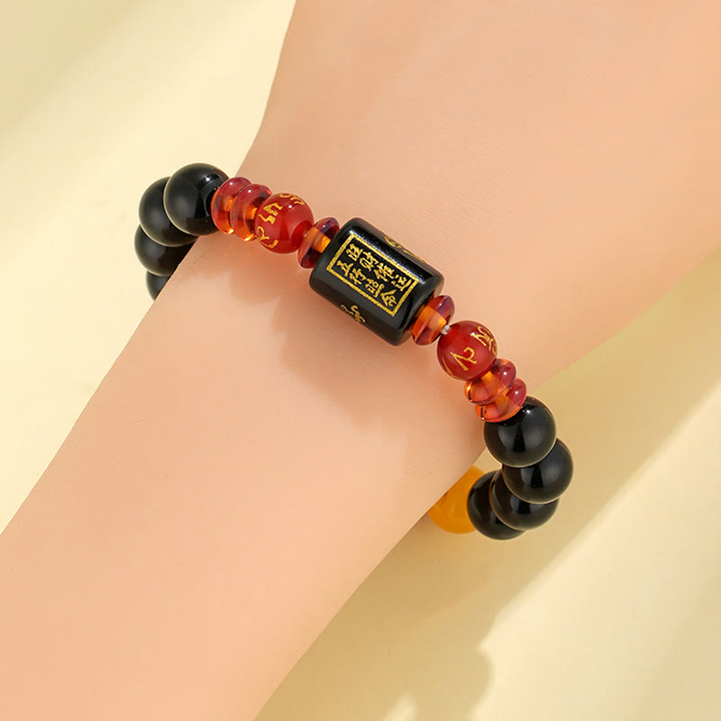 Buddha Stones Five Elements Black Onyx Red Agate Wisdom Wealth Bracelet - image 11