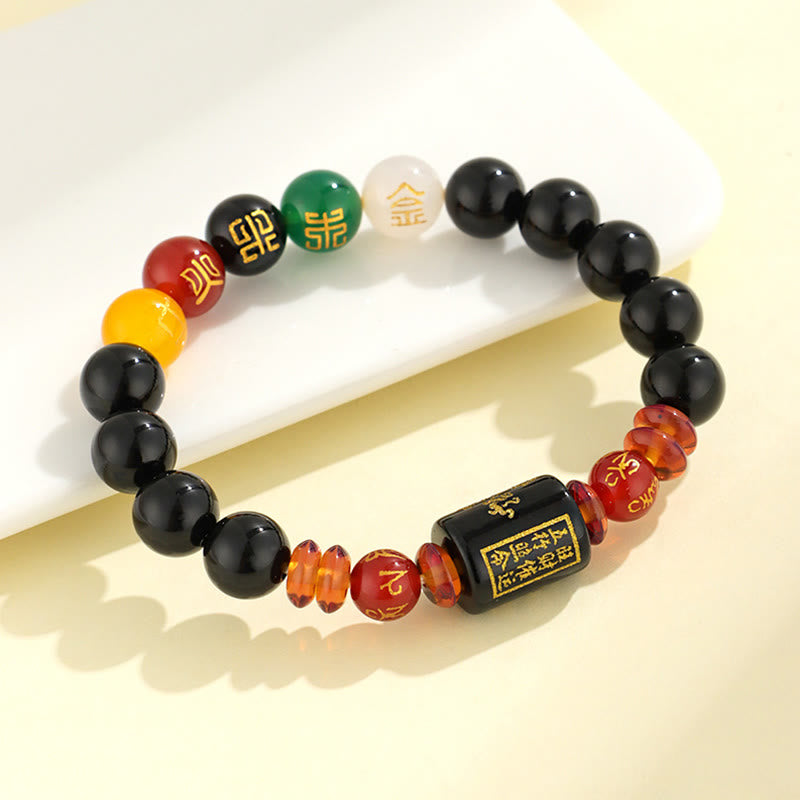Buddha Stones Five Elements Black Onyx Red Agate Wisdom Wealth Bracelet - image 2
