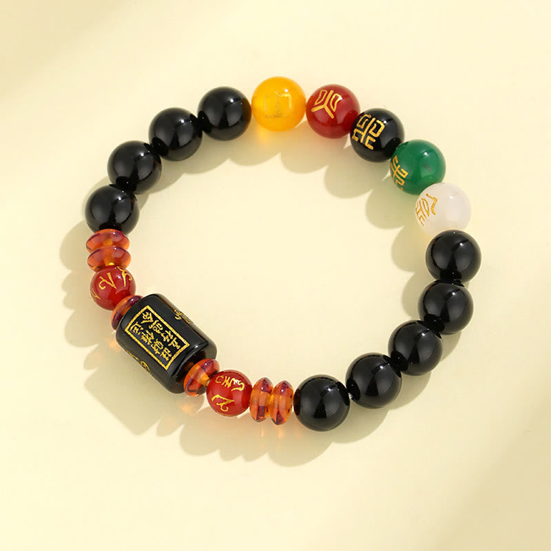 Buddha Stones Five Elements Black Onyx Red Agate Wisdom Wealth Bracelet - image 9