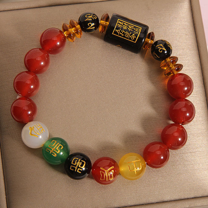 Buddha Stones Five Elements Black Onyx Red Agate Wisdom Wealth Bracelet - image 15