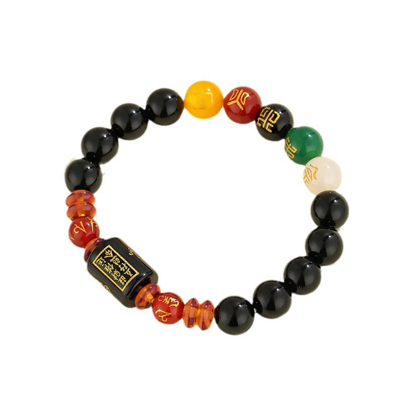 Buddha Stones Five Elements Black Onyx Red Agate Wisdom Wealth Bracelet - image 12