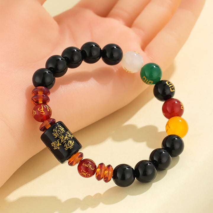 Buddha Stones Five Elements Black Onyx Red Agate Wisdom Wealth Bracelet - image 10
