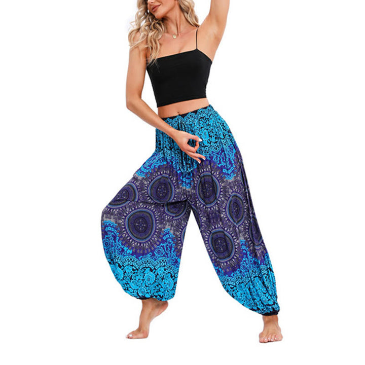 Buddha Stones Casual Loose Compass Pattern Harem Trousers Women's Yoga Pants - Blue-US4-8/10，UK/AU8-12/14，EU36-40/42 (F) - image 5
