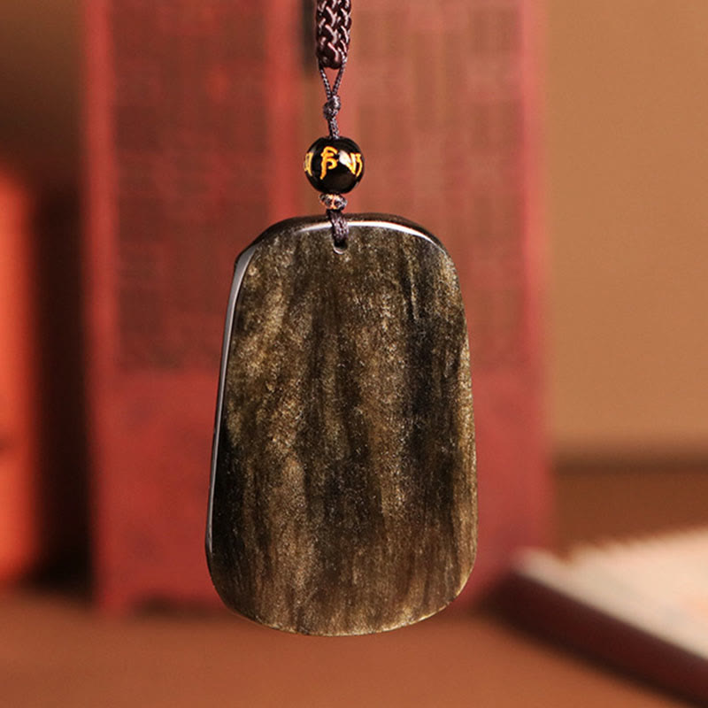 Buddha Stones Gold Sheen Obsidian Three Goats Bring Good Luck Pattern Wealth Necklace Pendant - image 2