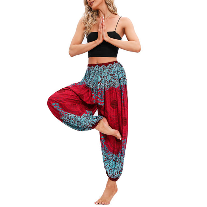 Buddha Stones Loose Circle-shaped Flowers Pattern Harem Trousers Women's Yoga Pants - image 4