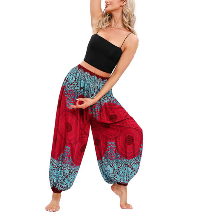 Buddha Stones Loose Circle-shaped Flowers Pattern Harem Trousers Women's Yoga Pants - image 2