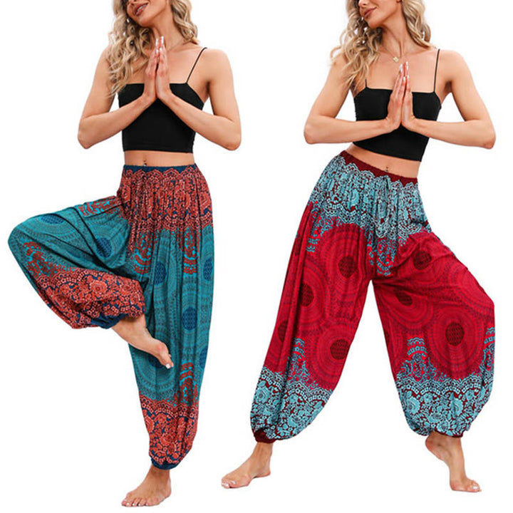 Buddha Stones Loose Circle-shaped Flowers Pattern Harem Trousers Women's Yoga Pants - image 0