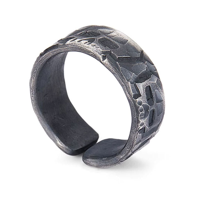 Buddha Stones 999 Sterling Silver Skeleton Pattern Handmade Blessing Ring - image 12
