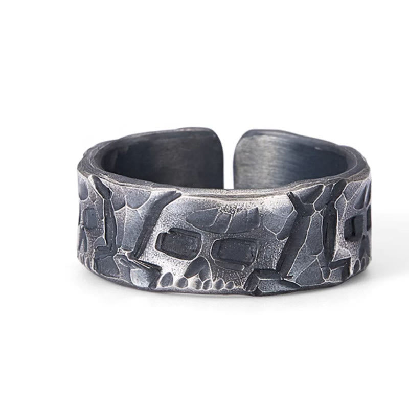 Buddha Stones 999 Sterling Silver Skeleton Pattern Handmade Blessing Ring - image 10