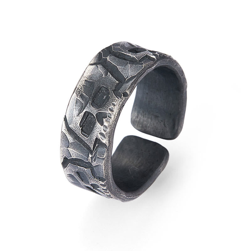 Buddha Stones 999 Sterling Silver Skeleton Pattern Handmade Blessing Ring - image 11