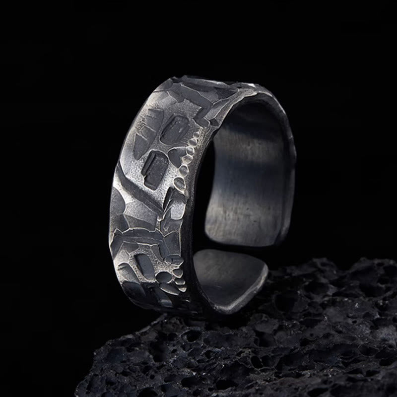 Buddha Stones 999 Sterling Silver Skeleton Pattern Handmade Blessing Ring - image 1