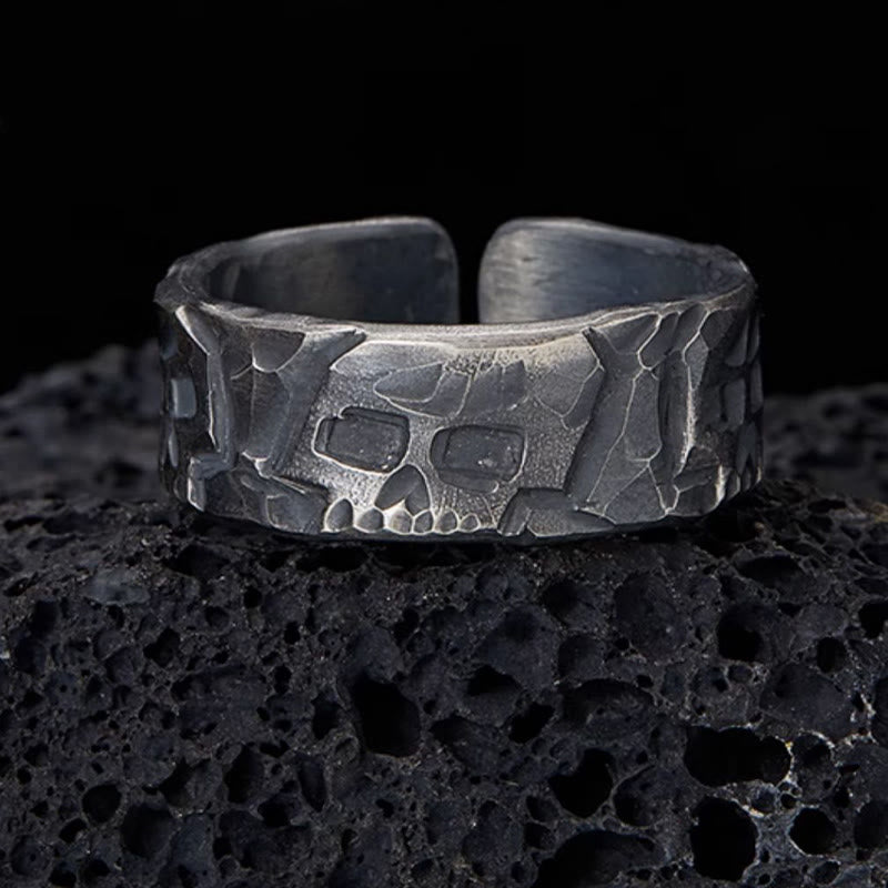 Buddha Stones 999 Sterling Silver Skeleton Pattern Handmade Blessing Ring - US15 - image 0