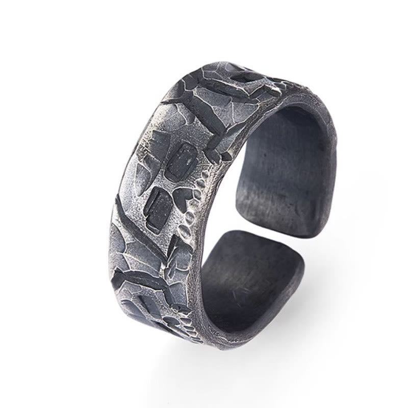 Buddha Stones 999 Sterling Silver Skeleton Pattern Handmade Blessing Ring - image 2