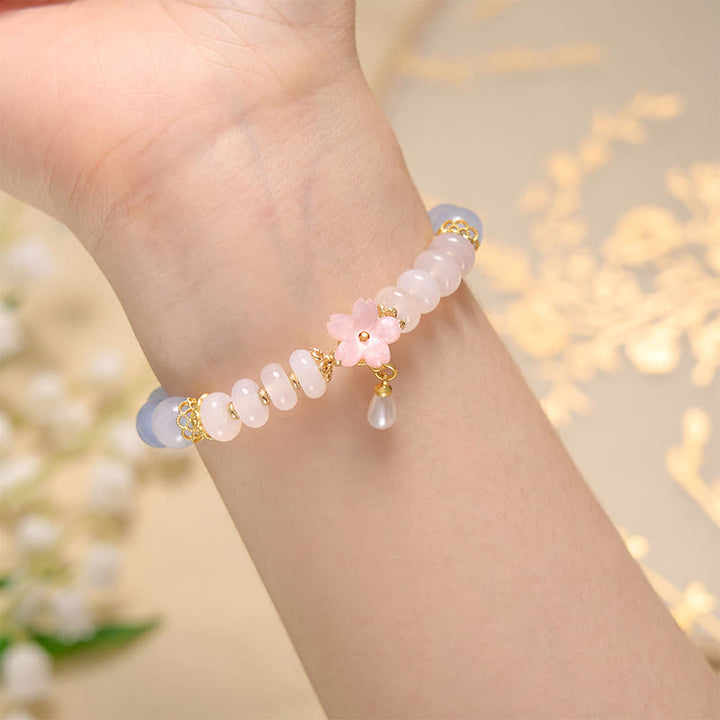 Buddha Stones Aquamarine White Agate Pearl Abacus Beads Flower Healing Bracelet - image 3