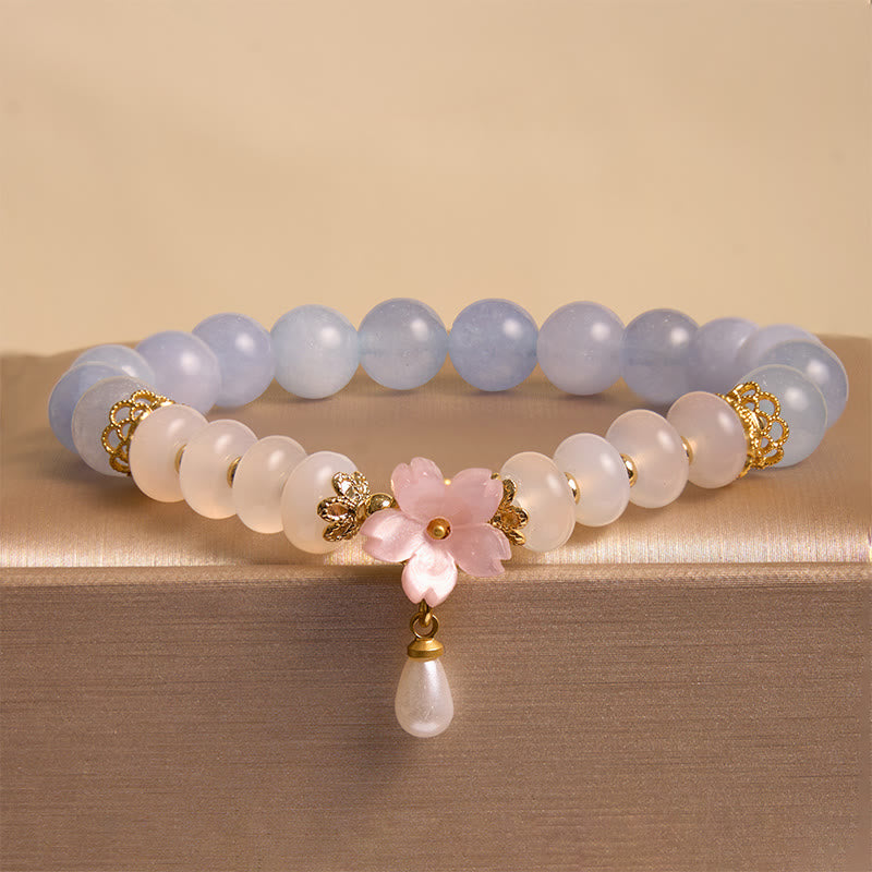 Buddha Stones Aquamarine White Agate Pearl Abacus Beads Flower Healing Bracelet - image 7