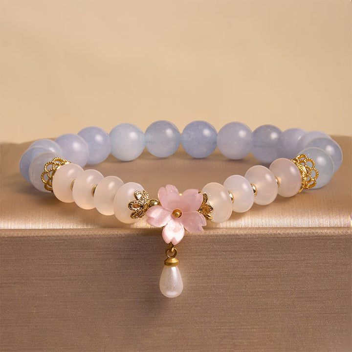 Buddha Stones Aquamarine White Agate Pearl Abacus Beads Flower Healing Bracelet - image 7
