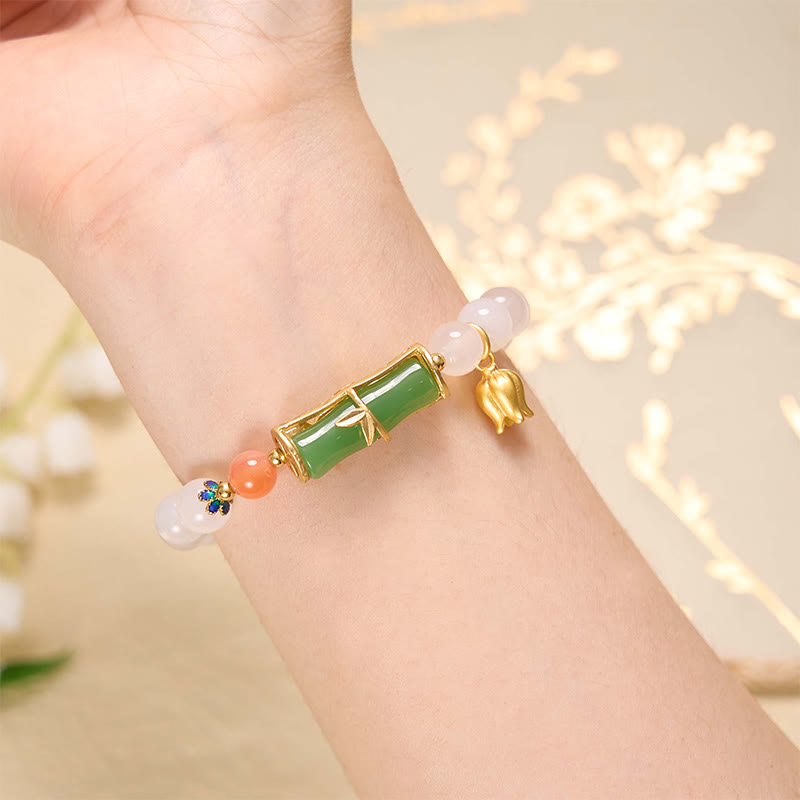 Buddha Stones Natural White Agate Jadeite Bamboo Beads Positivity Bracelet - image 2