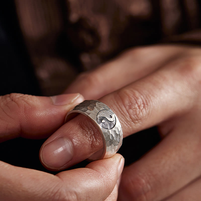Buddha Stones Handmade 999 Sterling Silver Yin Yang Bagua Symbol Harmony Adjustable Ring - image 4