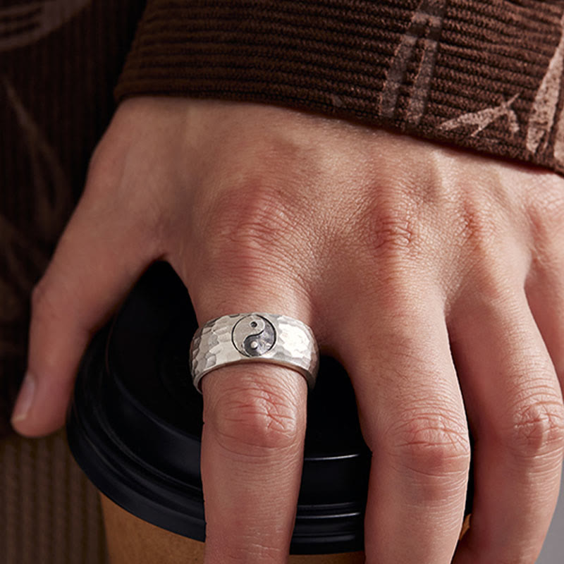 Buddha Stones Handmade 999 Sterling Silver Yin Yang Bagua Symbol Harmony Adjustable Ring - image 9