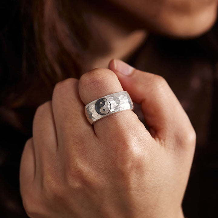 Buddha Stones Handmade 999 Sterling Silver Yin Yang Bagua Symbol Harmony Adjustable Ring - image 2