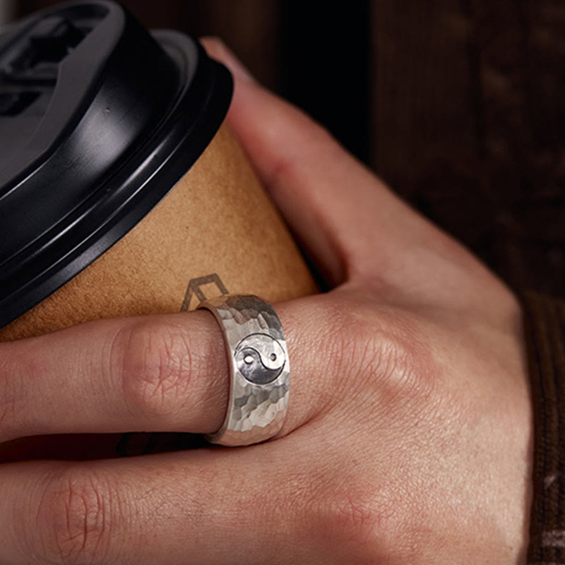 Buddha Stones Handmade 999 Sterling Silver Yin Yang Bagua Symbol Harmony Adjustable Ring - image 3