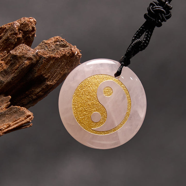 Buddha Stones Various Crystal Amethyst Tiger Eye Green Aventurine Yin Yang Spiritual Necklace Pendant - Pink Crystal - image 25