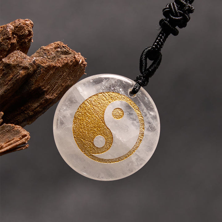 Buddha Stones Various Crystal Amethyst Tiger Eye Green Aventurine Yin Yang Spiritual Necklace Pendant - White Crystal - image 49
