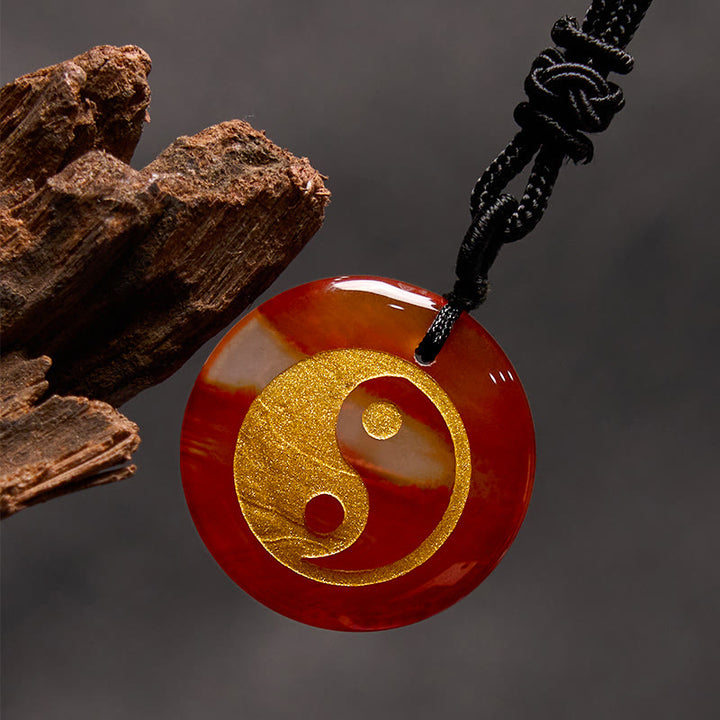 Buddha Stones Various Crystal Amethyst Tiger Eye Green Aventurine Yin Yang Spiritual Necklace Pendant - Red Agate - image 58