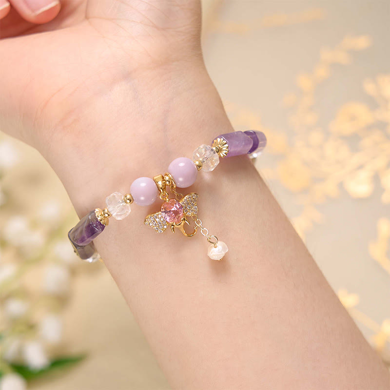 Buddha Stones Amethyst Green Aventurine Strawberry Quartz Positive Elephant Charm Bracelet - image 2