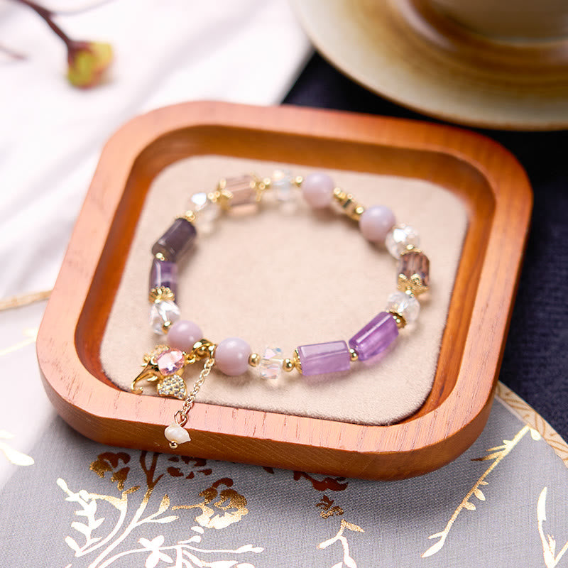 Buddha Stones Amethyst Green Aventurine Strawberry Quartz Positive Elephant Charm Bracelet - image 5