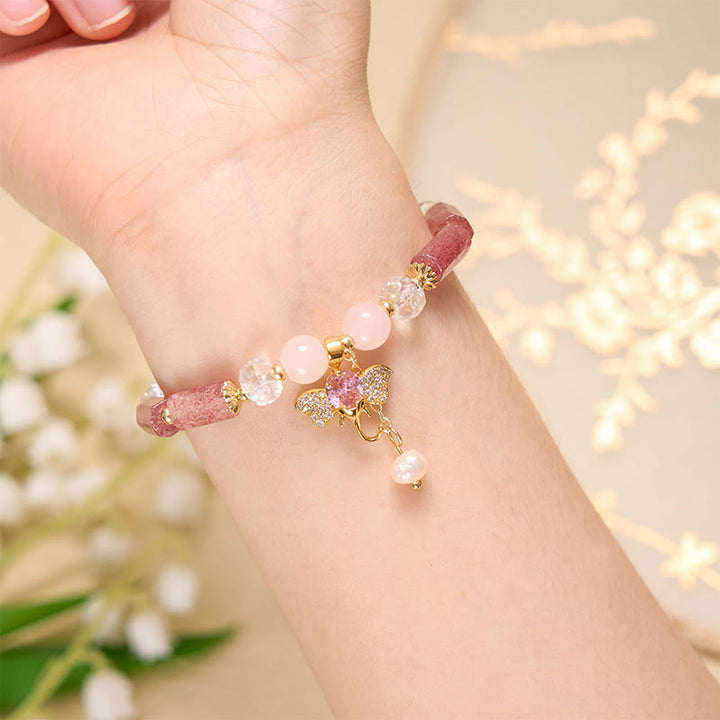 Buddha Stones Amethyst Green Aventurine Strawberry Quartz Positive Elephant Charm Bracelet - image 9