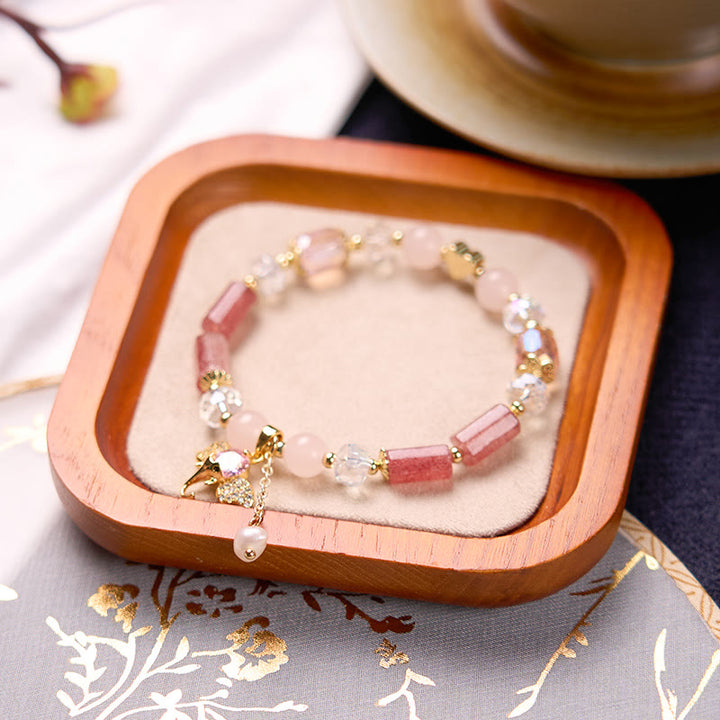 Buddha Stones Amethyst Green Aventurine Strawberry Quartz Positive Elephant Charm Bracelet - image 10