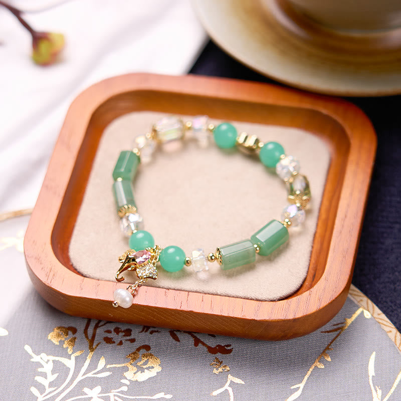 Buddha Stones Amethyst Green Aventurine Strawberry Quartz Positive Elephant Charm Bracelet - image 20