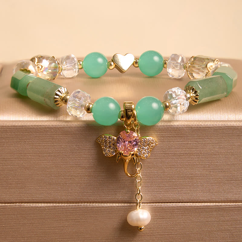 Buddha Stones Amethyst Green Aventurine Strawberry Quartz Positive Elephant Charm Bracelet - Green Aventurine(Wrist Circumference 14-16cm) - image 15
