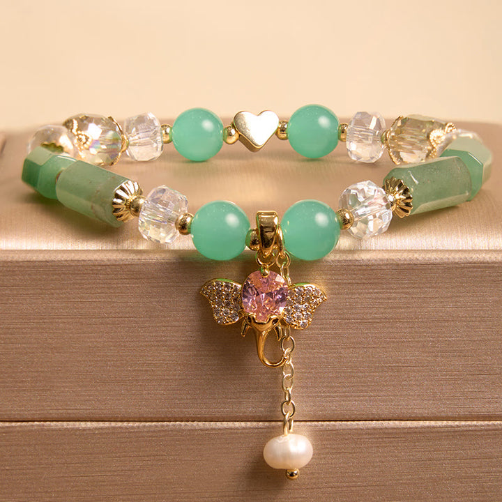 Buddha Stones Amethyst Green Aventurine Strawberry Quartz Positive Elephant Charm Bracelet - Green Aventurine(Wrist Circumference 14-16cm) - image 15